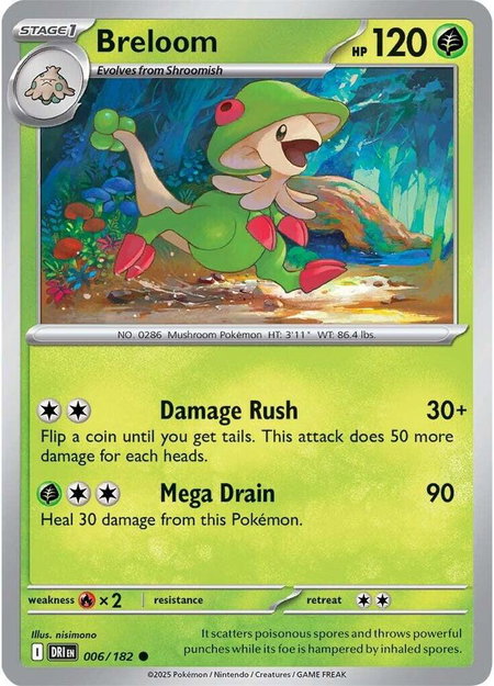 Breloom trading card from SV10: Destined Rivals Breloom - SV10: Destined Rivals Pokémon trading card