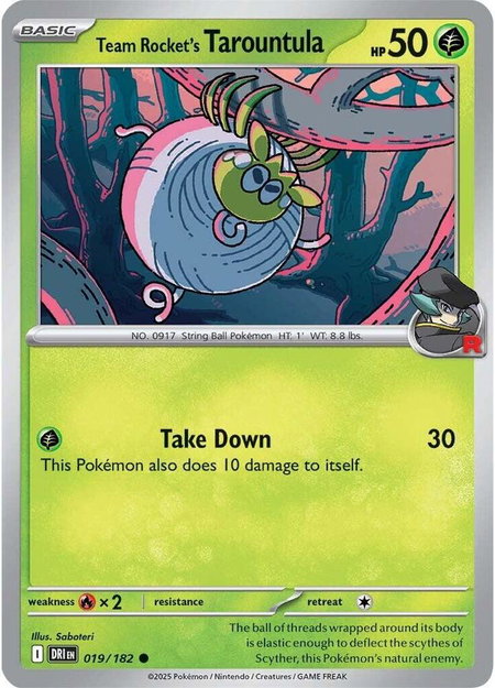 Team Rocket's Tarountula trading card from SV10: Destined Rivals Team Rocket's Tarountula - SV10: Destined Rivals Pokémon trading card