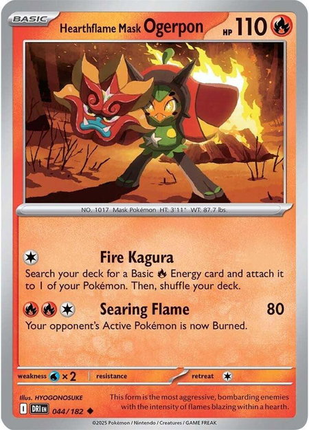 Hearthflame Mask Ogerpon trading card from SV10: Destined Rivals Hearthflame Mask Ogerpon - SV10: Destined Rivals Pokémon trading card