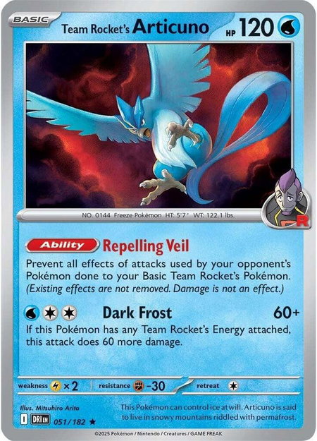 Team Rocket's Articuno trading card from SV10: Destined Rivals Team Rocket's Articuno - SV10: Destined Rivals Pokémon trading card