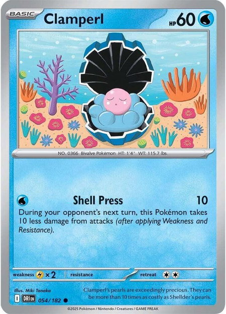Clamperl - 054/182 trading card from SV10: Destined Rivals Clamperl - 054/182 - SV10: Destined Rivals Pokémon trading card