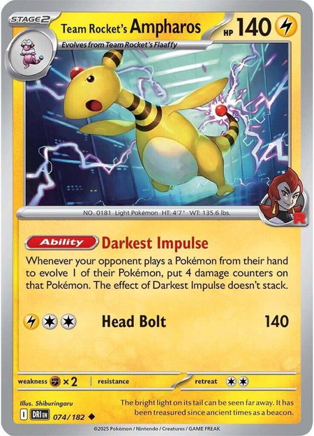 Team Rocket's Ampharos trading card from SV10: Destined Rivals Team Rocket's Ampharos - SV10: Destined Rivals Pokémon trading card