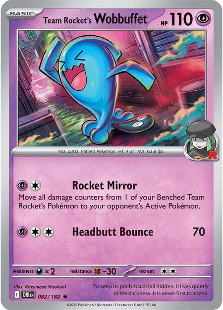 Team Rocket's Wobbuffet trading card from SV10: Destined Rivals Team Rocket's Wobbuffet - SV10: Destined Rivals Pokémon trading card