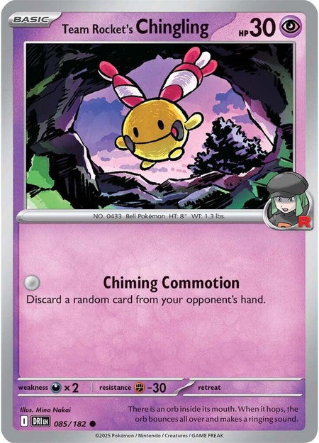 Team Rocket's Chingling trading card from SV10: Destined Rivals Team Rocket's Chingling - SV10: Destined Rivals Pokémon trading card