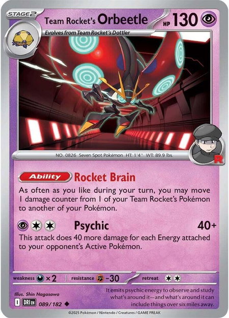Team Rocket's Orbeetle - 089/182 trading card from SV10: Destined Rivals Team Rocket's Orbeetle - 089/182 - SV10: Destined Rivals Pokémon trading card