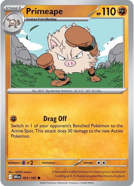 Primeape trading card from SV10: Destined Rivals Primeape - SV10: Destined Rivals Pokémon trading card