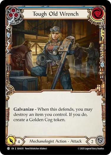 Tough Old Wrench (Blue) trading card from High Seas Tough Old Wrench (Blue) - High Seas Flesh and Blood trading card