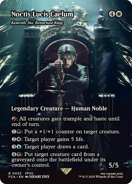 Noctis Lucis Caelum - Kenrith, the Returned King (Showcase) trading card from FINAL FANTASY: Through the Ages Noctis Lucis Caelum - Kenrith, the Returned King (Showcase) - FINAL FANTASY: Through the Ages Magic: The Gathering trading card