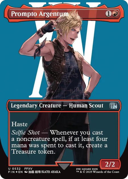 Prompto Argentum (Borderless) (Surge Foil) - FINAL FANTASY Magic: The Gathering trading card