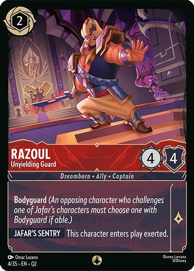 Razoul - Unyielding Guard trading card from Illumineer's Quest: Palace Heist Razoul - Unyielding Guard - Illumineer's Quest: Palace Heist Disney Lorcana trading card