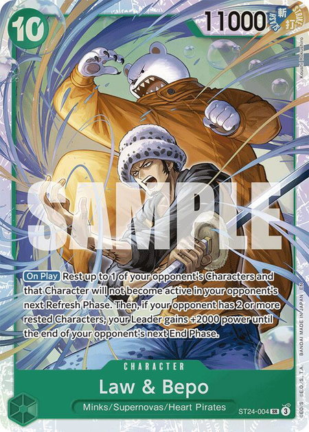 Law & Bepo trading card from Starter Deck 24: GREEN Jewelry Bonney Law & Bepo - Starter Deck 24: GREEN Jewelry Bonney One Piece trading card