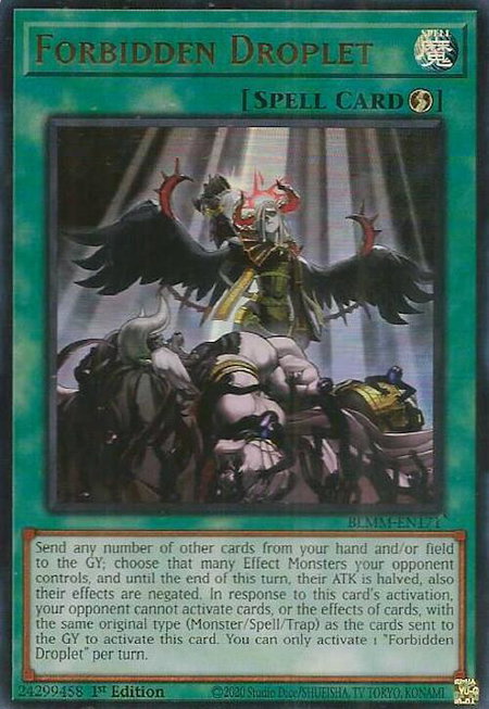Forbidden Droplet trading card from Battles of Legend: Monster Mayhem Forbidden Droplet - Battles of Legend: Monster Mayhem YuGiOh trading card
