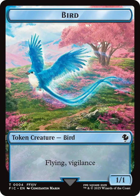 Bird // Hero (0028) Double-Sided Token (Surge Foil) - Commander: FINAL FANTASY Magic: The Gathering trading card