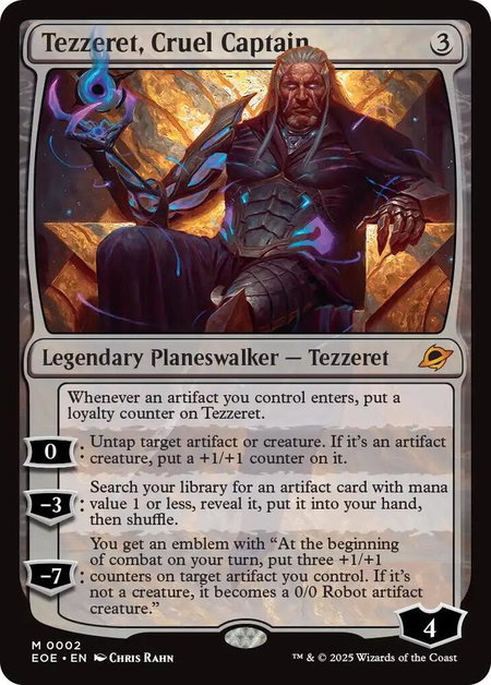 Tezzeret, Cruel Captain trading card from Edge of Eternities Tezzeret, Cruel Captain - Edge of Eternities Magic: The Gathering trading card