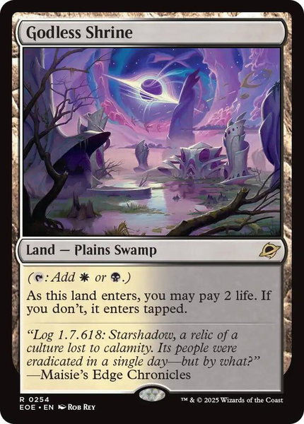 Godless Shrine trading card from Edge of Eternities Godless Shrine - Edge of Eternities Magic: The Gathering trading card
