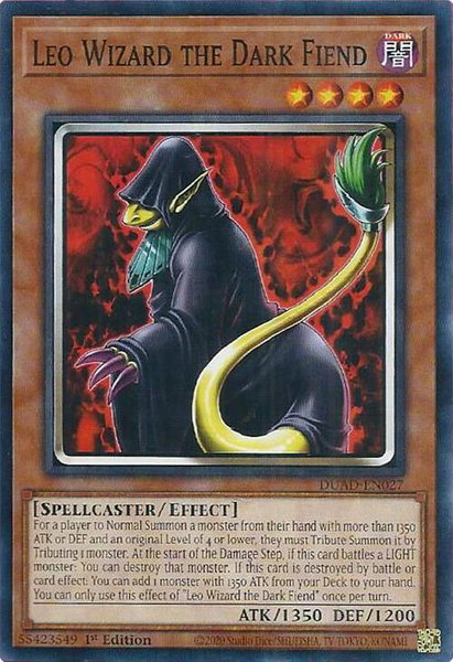 Leo Wizard the Dark Fiend trading card from Duelist's Advance Leo Wizard the Dark Fiend - Duelist's Advance YuGiOh trading card