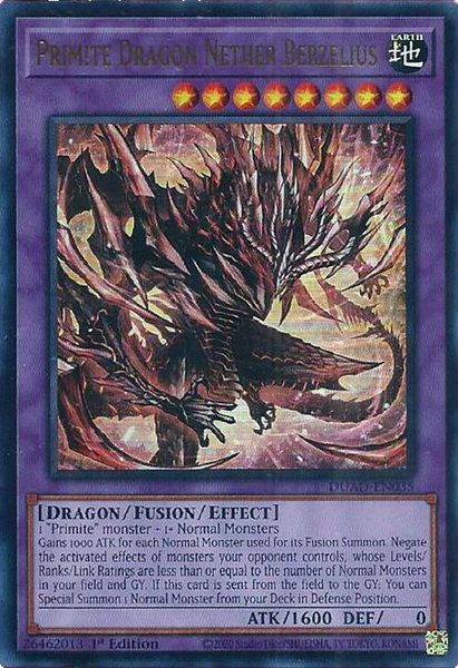Primite Dragon Nether Berzelius trading card from Duelist's Advance Primite Dragon Nether Berzelius - Duelist's Advance YuGiOh trading card