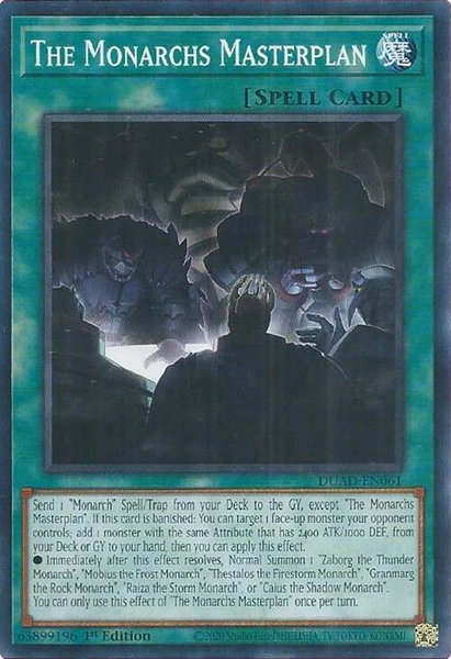 The Monarchs Masterplan trading card from Duelist's Advance The Monarchs Masterplan - Duelist's Advance YuGiOh trading card