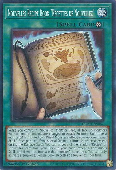 Nouvelles Recipe Book "Recettes de Nouvellez" - Duelist's Advance YuGiOh trading card