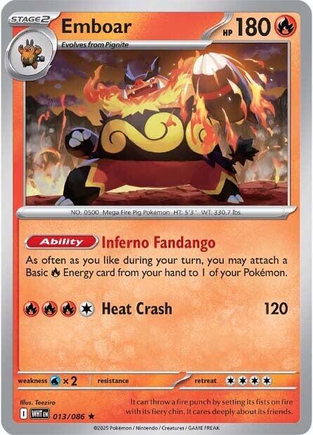 Emboar trading card from SV: White Flare Emboar - SV: White Flare Pokémon trading card