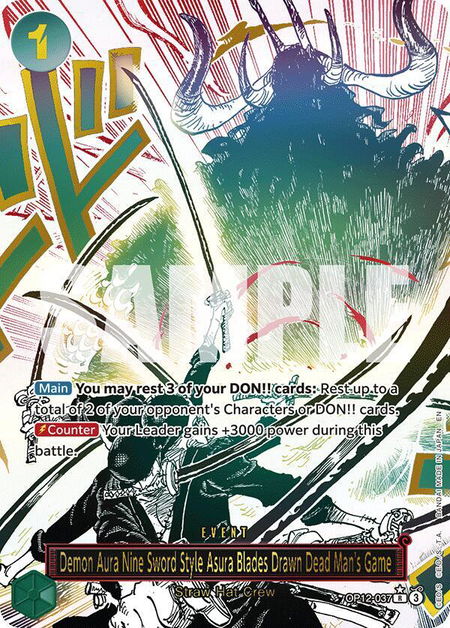 Demon Aura Nine Sword Style Asura Blades Drawn Dead Man's Game (Alternate Art) - Legacy of the Master One Piece trading card