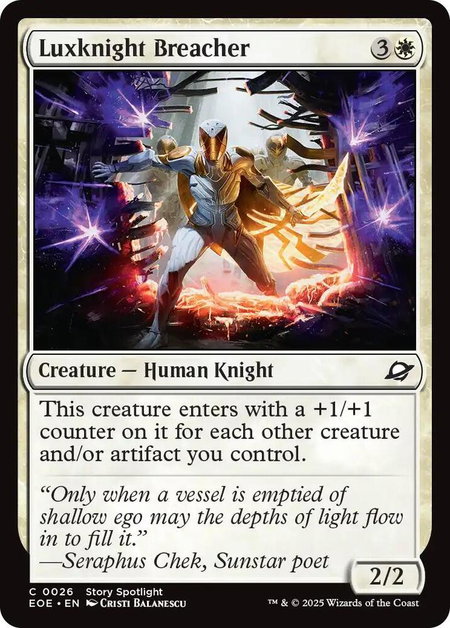 Luxknight Breacher trading card from Edge of Eternities Luxknight Breacher - Edge of Eternities Magic: The Gathering trading card