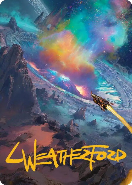 Meteor Crater Art Card (Gold-Stamped Signature) trading card from Art Series: Edge of Eternities Meteor Crater Art Card (Gold-Stamped Signature) - Art Series: Edge of Eternities Magic: The Gathering trading card