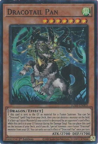 Dracotail Pan (Super Rare) trading card from Justice Hunters Dracotail Pan (Super Rare) - Justice Hunters YuGiOh trading card
