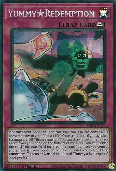YummyRedemption (Super Rare) trading card from Justice Hunters YummyRedemption (Super Rare) - Justice Hunters YuGiOh trading card