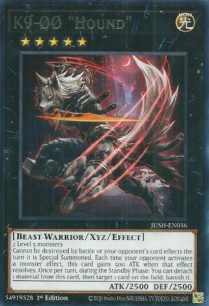 K9-00 "Hound" trading card from Justice Hunters K9-00 "Hound" - Justice Hunters YuGiOh trading card