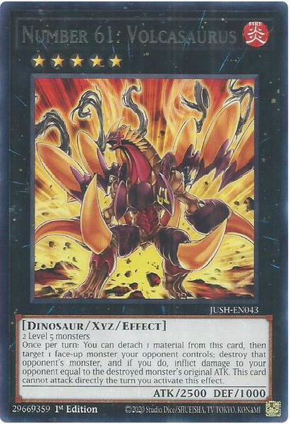 Number 61: Volcasaurus trading card from Justice Hunters Number 61: Volcasaurus - Justice Hunters YuGiOh trading card