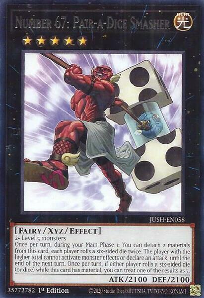 Number 67: Pair-a-Dice Smasher trading card from Justice Hunters Number 67: Pair-a-Dice Smasher - Justice Hunters YuGiOh trading card