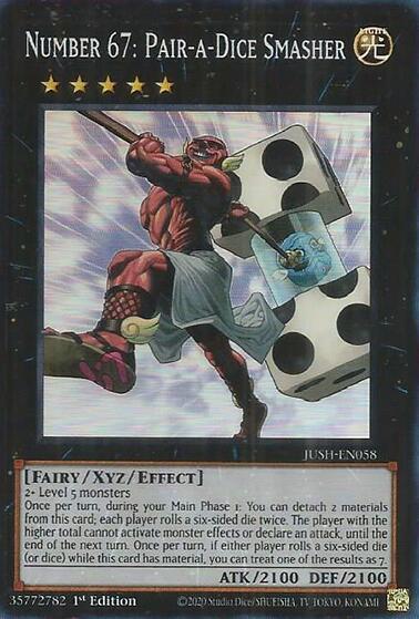 Number 67: Pair-a-Dice Smasher (Super Rare) trading card from Justice Hunters Number 67: Pair-a-Dice Smasher (Super Rare) - Justice Hunters YuGiOh trading card