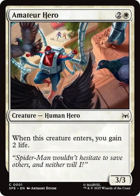 Amateur Hero trading card from Marvel's Spider-Man: Eternal-Legal Amateur Hero - Marvel's Spider-Man: Eternal-Legal Magic: The Gathering trading card