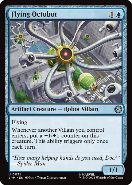 Flying Octobot trading card from Marvel's Spider-Man Flying Octobot - Marvel's Spider-Man Magic: The Gathering trading card