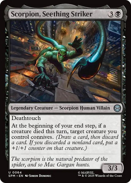 Scorpion, Seething Striker trading card from Marvel's Spider-Man Scorpion, Seething Striker - Marvel's Spider-Man Magic: The Gathering trading card