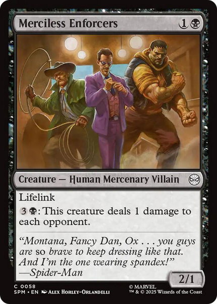 Merciless Enforcers trading card from Marvel's Spider-Man Merciless Enforcers - Marvel's Spider-Man Magic: The Gathering trading card