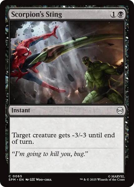 Scorpion's Sting trading card from Marvel's Spider-Man Scorpion's Sting - Marvel's Spider-Man Magic: The Gathering trading card