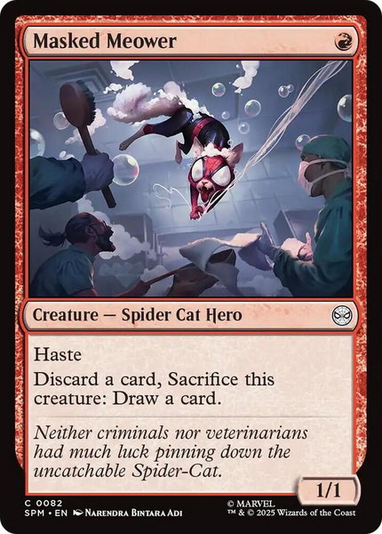 Masked Meower trading card from Marvel's Spider-Man Masked Meower - Marvel's Spider-Man Magic: The Gathering trading card