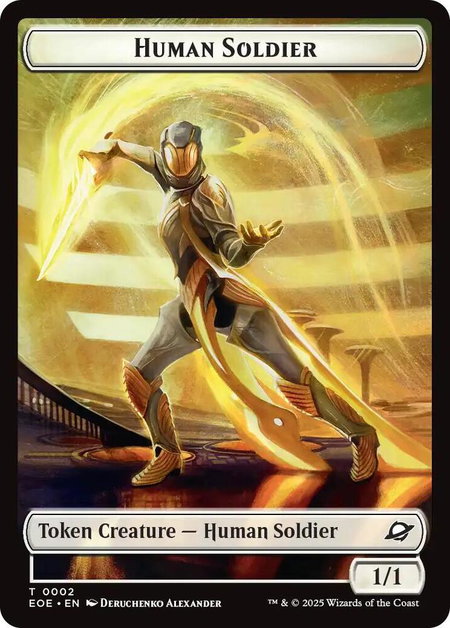 Human Soldier // Lander (0008) Double-Sided Token trading card from Edge of Eternities Human Soldier // Lander (0008) Double-Sided Token - Edge of Eternities Magic: The Gathering trading card