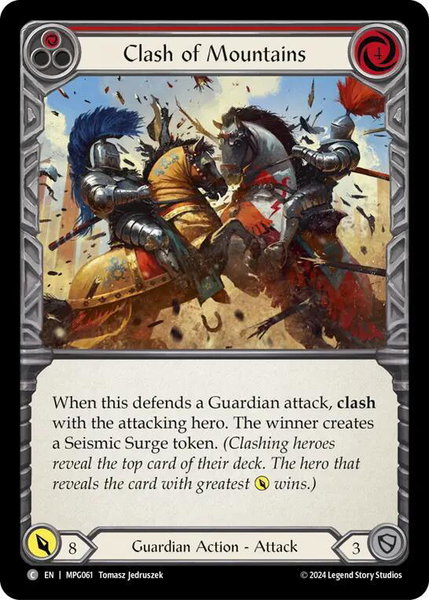 Clash of Mountains (Red) trading card from Mastery Pack Guardian Clash of Mountains (Red) - Mastery Pack Guardian Flesh and Blood trading card