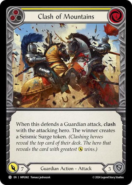 Clash of Mountains (Yellow) trading card from Mastery Pack Guardian Clash of Mountains (Yellow) - Mastery Pack Guardian Flesh and Blood trading card