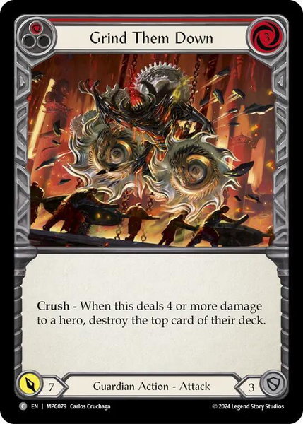 Grind Them Down (Red) trading card from Mastery Pack Guardian Grind Them Down (Red) - Mastery Pack Guardian Flesh and Blood trading card