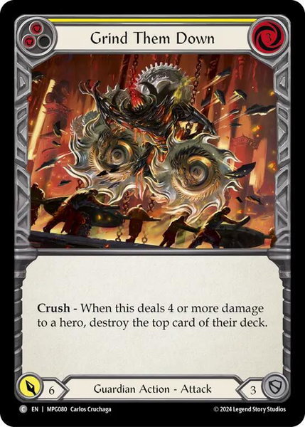 Grind Them Down (Yellow) trading card from Mastery Pack Guardian Grind Them Down (Yellow) - Mastery Pack Guardian Flesh and Blood trading card