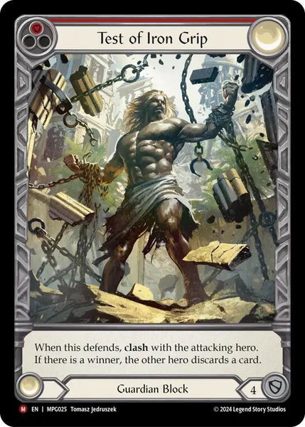 Test of Iron Grip (Extended Art) trading card from Mastery Pack Guardian Test of Iron Grip (Extended Art) - Mastery Pack Guardian Flesh and Blood trading card