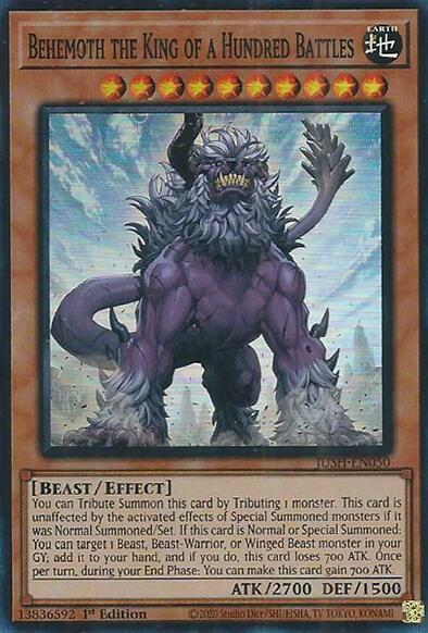 Behemoth the King of a Hundred Battles (Super Rare) trading card from Justice Hunters Behemoth the King of a Hundred Battles (Super Rare) - Justice Hunters YuGiOh trading card