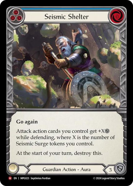 Seismic Shelter trading card from Mastery Pack Guardian Seismic Shelter - Mastery Pack Guardian Flesh and Blood trading card
