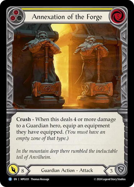 Annexation of the Forge trading card from Mastery Pack Guardian Annexation of the Forge - Mastery Pack Guardian Flesh and Blood trading card