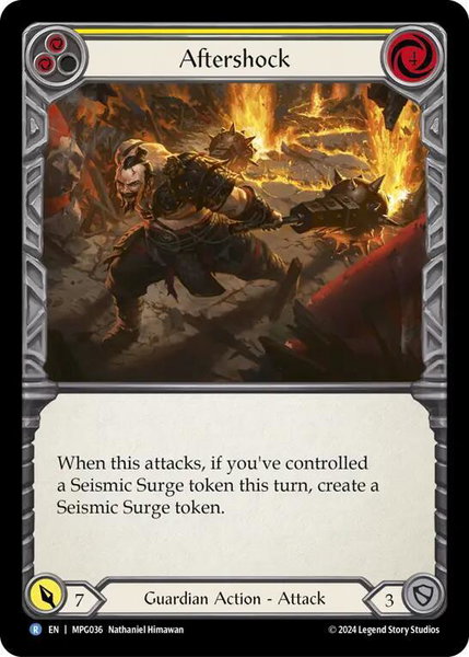 Aftershock (Yellow) trading card from Mastery Pack Guardian Aftershock (Yellow) - Mastery Pack Guardian Flesh and Blood trading card