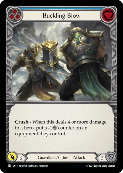 Buckling Blow (Blue) trading card from Mastery Pack Guardian Buckling Blow (Blue) - Mastery Pack Guardian Flesh and Blood trading card